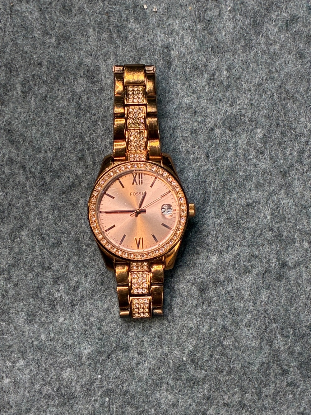 Fossil Rose Gold-Tone Crystal Link Watch (Battery’s dead)